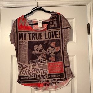 Disney Women’s Mickey & Minnie Newspaper Tee - Red and Black